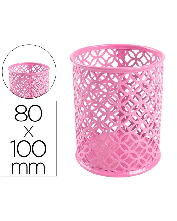 Cubilete portalapices q-connect metal rosa redondo diametro 80 mm alto 100 mm