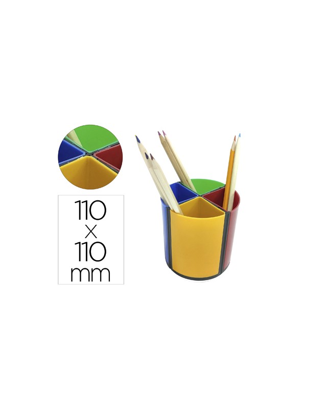 Cubilete portalapices q-connect 4 colores opacos plastico giratorio diametro 110 mm alto 110 mm