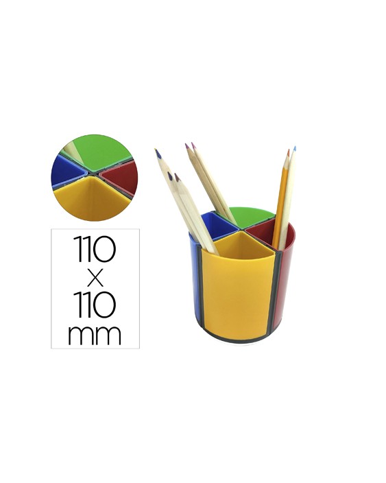 Cubilete portalapices q-connect 4 colores opacos plastico giratorio diametro 110 mm alto 110 mm