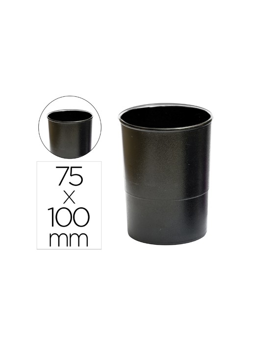 Cubilete portalapices q-connect negro opaco plastico 100% reciclado redondo diametro 75 mm alto 100 mm