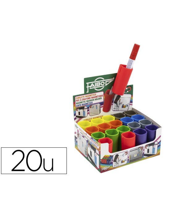 Cubilete plastico faibo magnetico expositor de 20 unidades colores opacos surtidos