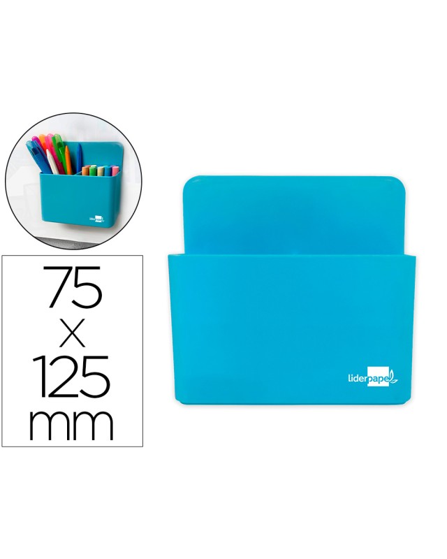 Cubilete portalapices liderpapel azul claro opaco plastico magnetico 125x75x40 mm