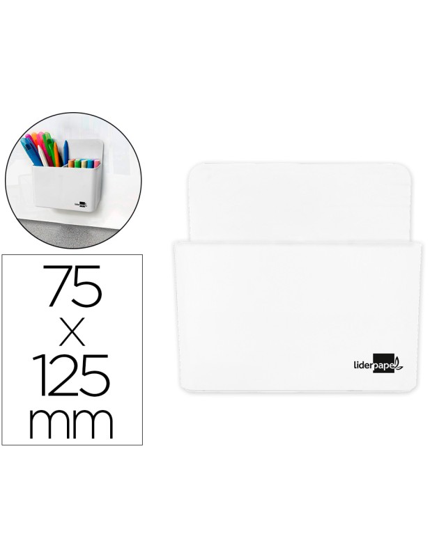 Cubilete portalapices liderpapel blanco opaco plastico magnetico 125x75x40 mm