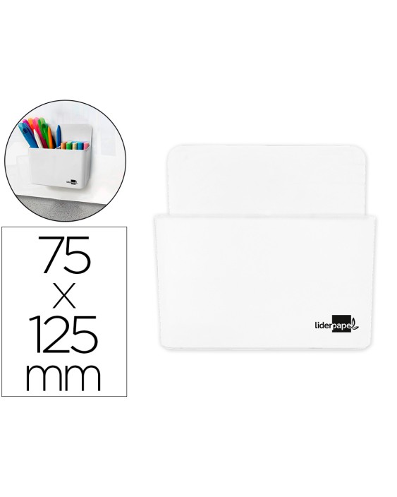 Cubilete portalapices liderpapel blanco opaco plastico magnetico 125x75x40 mm