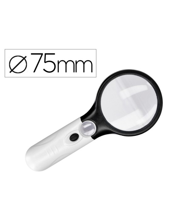 Lupa q-connect electrica aro abs 75 mm 3 aumentos 3 bombillas led lente 70 mm
