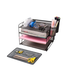 Organizador sobremesa bandeja metalica q-connect rejilla negra con 4 departamentos 315x20x175 mm