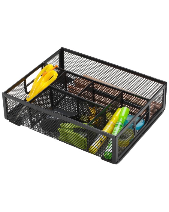 Organizador sobremesa q-connect kf17291 bandeja metalica rejilla negra con 6 departamentos 235x183x65 mm