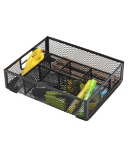 Organizador sobremesa q-connect kf17291 bandeja metalica rejilla negra con 6 departamentos 235x183x65 mm