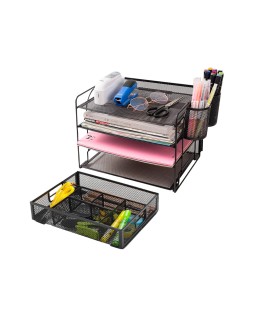 Organizador sobremesa q-connect kf17291 bandeja metalica rejilla negra con 6 departamentos 235x183x65 mm
