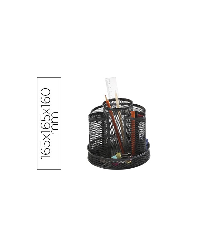 Organizador sobremesa q-connect kf17294 metalico giratorio rejilla negra 165x165x160 mm