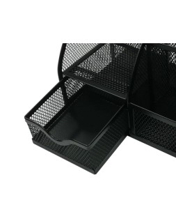 Organizador sobremesa q-connect kf17295 metalico curvo rejilla negra con 5 departamentos 220x140x130 mm