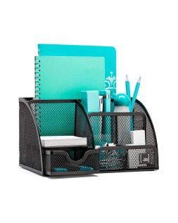 Organizador sobremesa q-connect kf17295 metalico curvo rejilla negra con 5 departamentos 220x140x130 mm