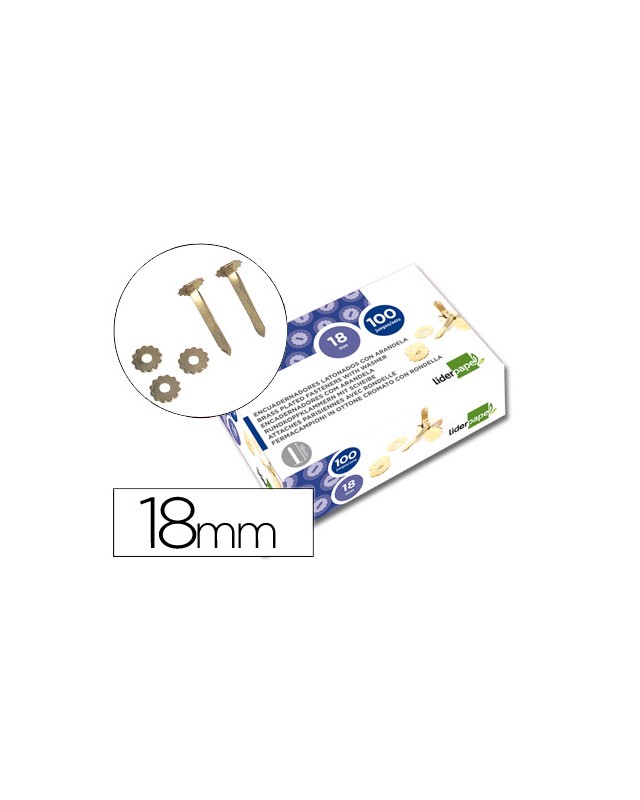 Encuadernadores liderpapel latonados con arandela 18 mm caja de 100 unidades