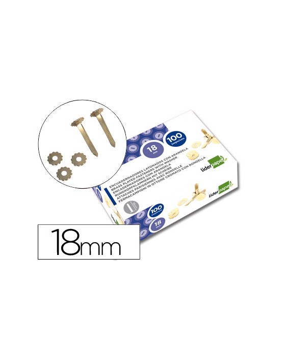 Encuadernadores liderpapel latonados con arandela 18 mm caja de 100 unidades