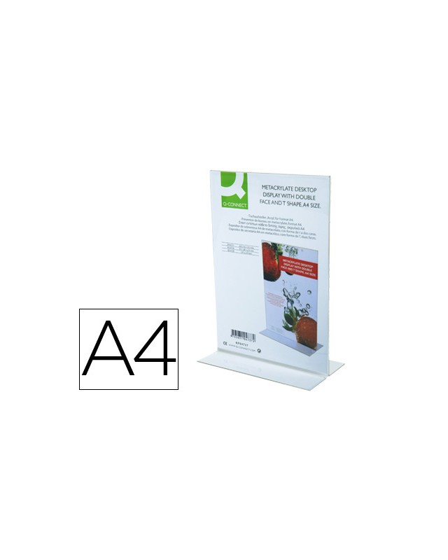 Expositor sobremesa q-connect con forma de t metacrilato tamaño a4 a dos caras