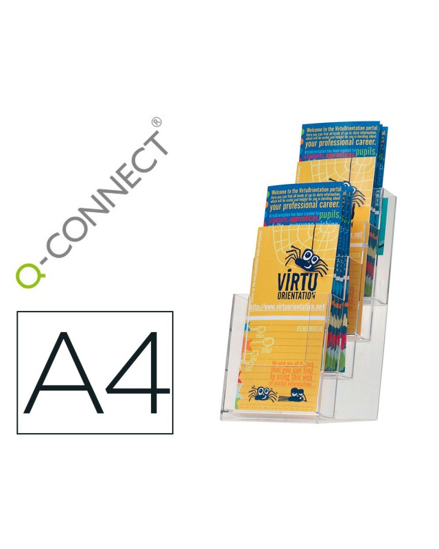 Expositor sobremesa q-connect metacrilato 1/3 din a4 para tripticos 4 compartimentos 110x155x265 mm