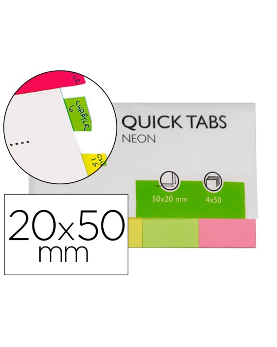 Banderitas separadoras q-connect 20x50 mm fluorescente pack de 4 con 50 hojas