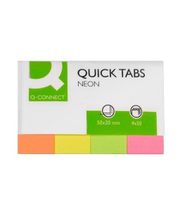 Banderitas separadoras q-connect 20x50 mm fluorescente pack de 4 con 50 hojas