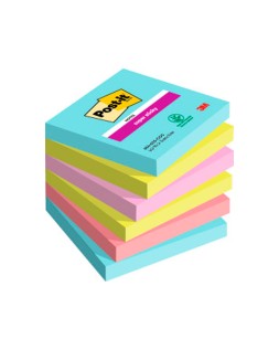 Bloc de notas adhesivas quita y pon post-it super sticky 76x76 mm con 90 hojas pack de 6 unidades colores miami