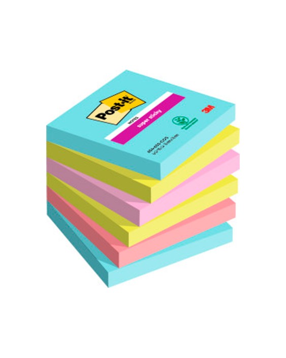 Bloc de notas adhesivas quita y pon post-it super sticky 76x76 mm con 90 hojas pack de 6 unidades colores miami