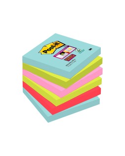 Bloc de notas adhesivas quita y pon post-it super sticky 76x76 mm con 90 hojas pack de 6 unidades colores miami