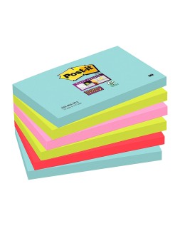Bloc de notas adhesivas quita y pon post-it super sticky 76x127 mm con 90 hojas pack de 6 unidades colores miami