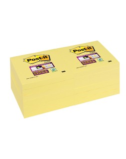 Bloc de notas adhesivas quita y pon post-it super sticky 76x127 mm con 12 bloc amarillo canario