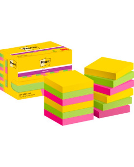 Bloc de notas adhesivas quita y pon post-it super sticky 47,6x47,6 mm con 90 hojas pack de 12 bloc colores