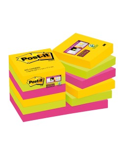 Bloc de notas adhesivas quita y pon post-it super sticky 47,6x47,6 mm con 90 hojas pack de 12 bloc colores