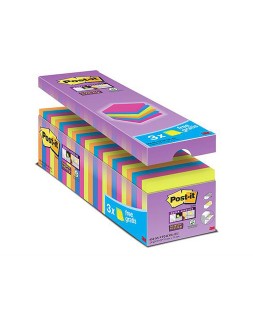 Bloc de notas adhesivas quita y pon post-it super sticky 76x76 mm 90 hojas colores surtidos pack de 21 + 3