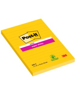 Bloc de notas adhesivas quita y pon post-it super sticky rayado amarillo ultra 101x152 mm
