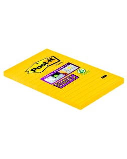 Bloc de notas adhesivas quita y pon post-it super sticky rayado amarillo ultra 101x152 mm