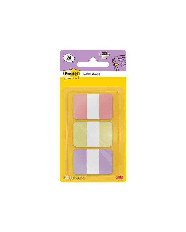 Banderitas separadoras rigidas dispensador post-it index strong 686-3 sun 25,4x38.1 mm pack de 36