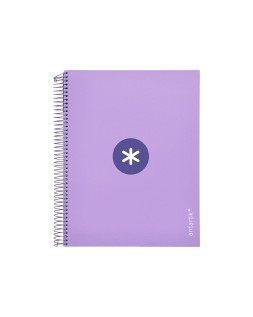 Cuaderno espiral a4 micro antartik tapa forrada 120h 90 gr cuadro 5mm 5 bandas 4 taladros color lavanda