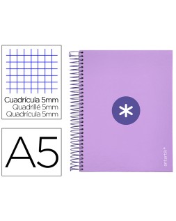 Cuaderno espiral a5 micro antartik tapa forrada120h 90 gr cuadro 5mm 5 banda 6 taladros color lavanda