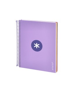 Cuaderno espiral a5 micro antartik tapa forrada120h 90 gr cuadro 5mm 5 banda 6 taladros color lavanda
