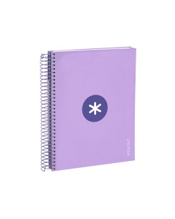 Cuaderno espiral a5 micro antartik tapa forrada120h 90 gr cuadro 5mm 5 banda 6 taladros color lavanda