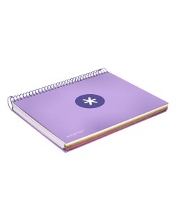 Cuaderno espiral a5 micro antartik tapa forrada120h 90 gr cuadro 5mm 5 banda 6 taladros color lavanda