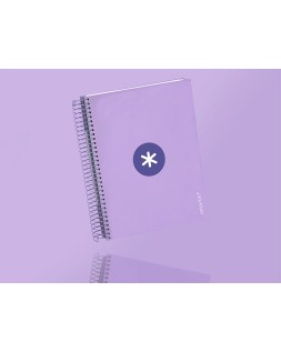 Cuaderno espiral a5 micro antartik tapa forrada120h 90 gr cuadro 5mm 5 banda 6 taladros color lavanda