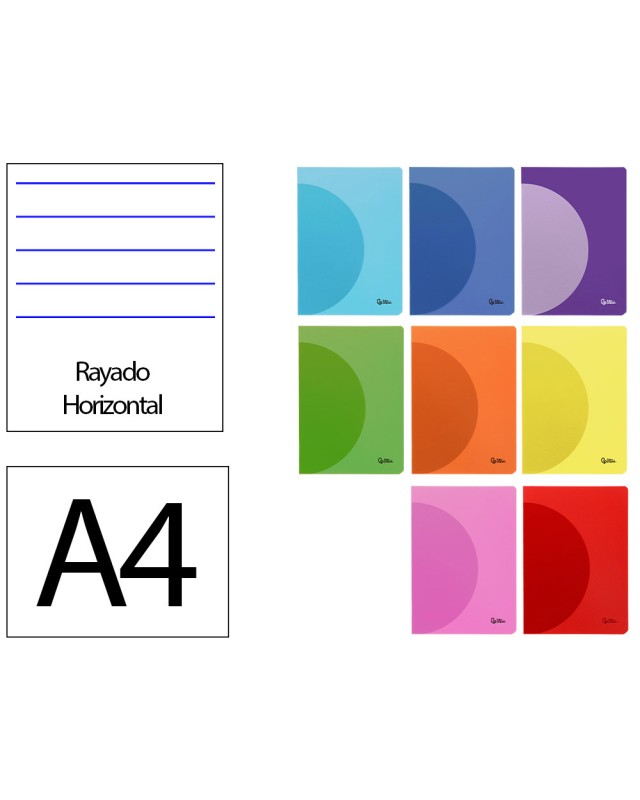 Libreta liderpapel 360 tapa de plastico a4 48 hojas 90gr horizontal con margen colores surtidos