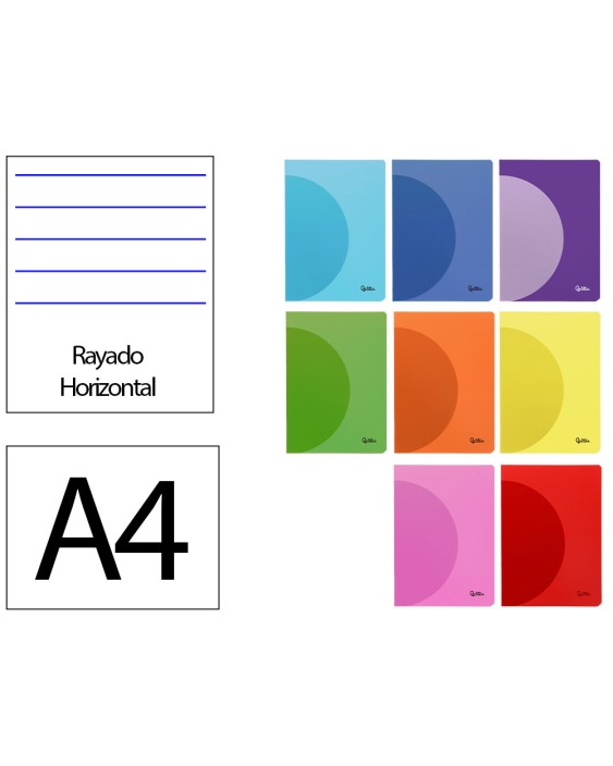 Libreta liderpapel 360 tapa de plastico a4 48 hojas 90gr horizontal con margen colores surtidos