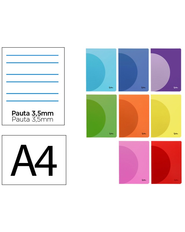 Libreta liderpapel 360 tapa de plastico a4 48 hojas 90gr pauta 4ª 3,5mm con margen colores surtidos