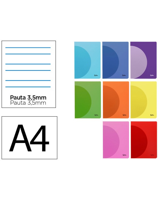 Libreta liderpapel 360 tapa de plastico a4 48 hojas 90gr pauta 4ª 3,5mm con margen colores surtidos