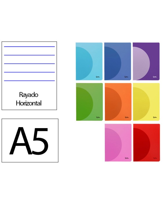 Libreta liderpapel 360 tapa de plastico a5 48 hojas 90gr horizontal con margen colores surtidos