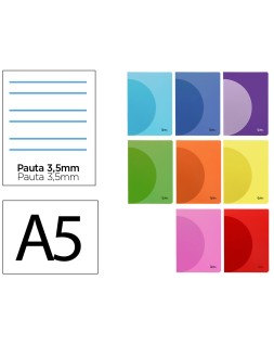 Libreta liderpapel 360 tapa de plastico a5 48 hojas 90gr pauta 4 3,5mm con margen colores surtidos