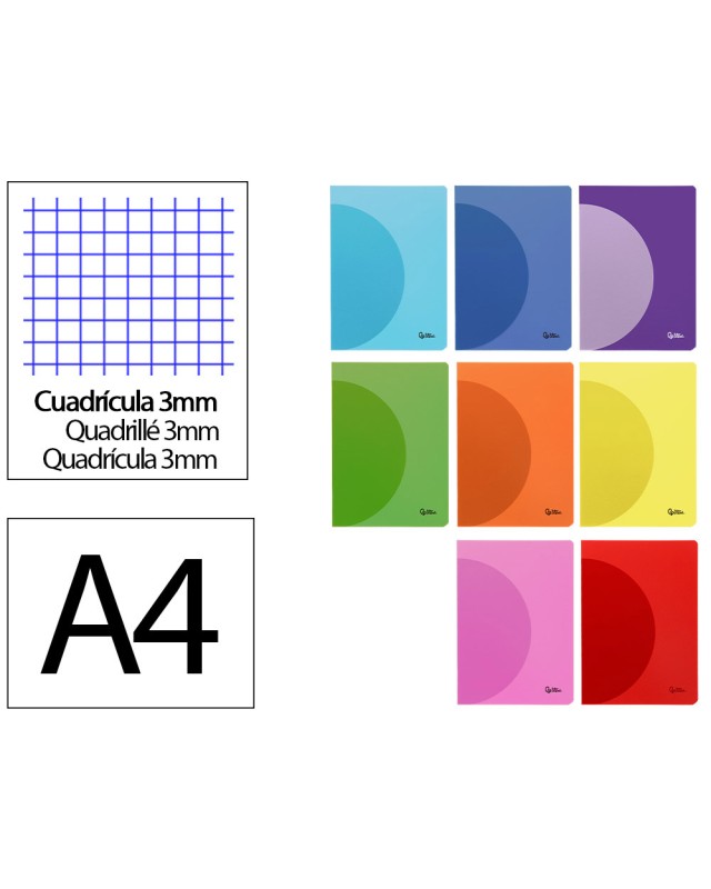 Libreta liderpapel 360 tapa de plastico a4 48 hojas 90gr cuadro 3mm con margen colores surtidos