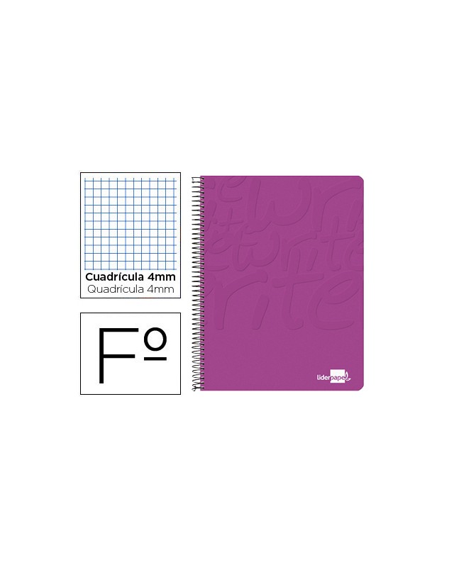 Cuaderno espiral liderpapel folio write tapa blanda 80h 60gr cuadro 4mm con margen color rosa