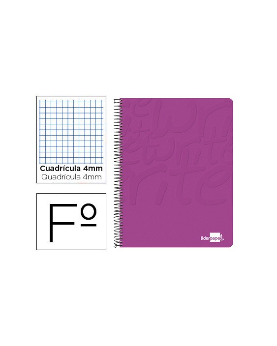Cuaderno espiral liderpapel folio write tapa blanda 80h 60gr cuadro 4mm con margen color rosa
