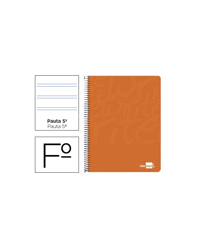 Cuaderno espiral liderpapel folio write tapa blanda 80h 60gr pauta 2,5 mm con margen color naranja