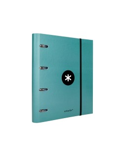 Carpeta con recambio antartik a4 cuadro 5mm forrada 4 anillas 40mm redondas con solapa color menta